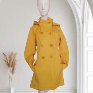 Jessica Simpson Mustard Hooded Double-Breasted Trench Coat